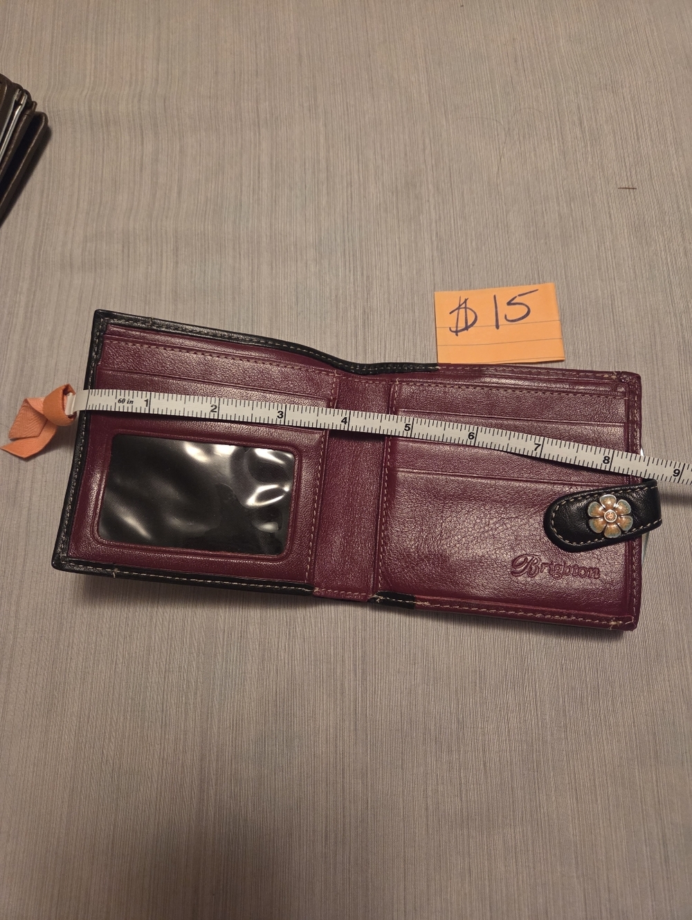 Brighton Black Leather Bi-Fold Wallet with Floral Snap